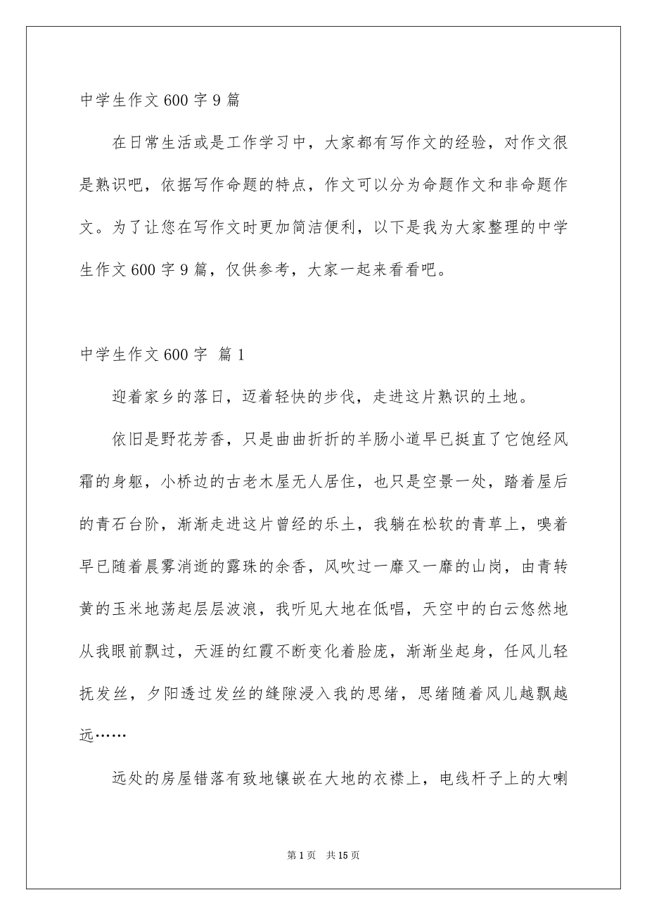 中学生作文600字9篇_第1页