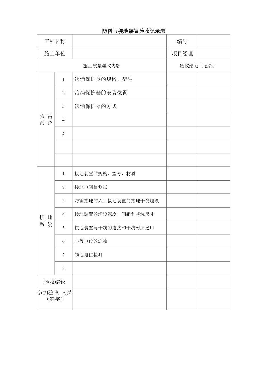 防雷接地装置验收记录表_第1页