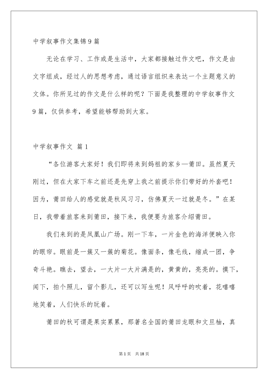 中学叙事作文集锦9篇_第1页