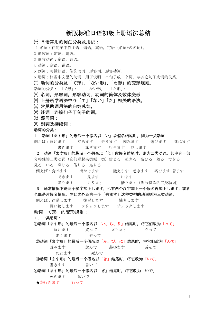 新版标准日本语初级上册语法总结1分解_第1页