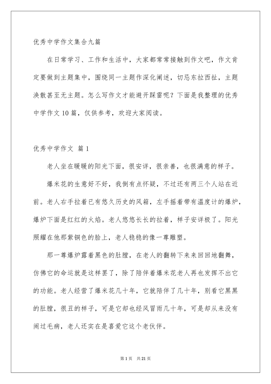 优秀中学作文集合九篇_第1页