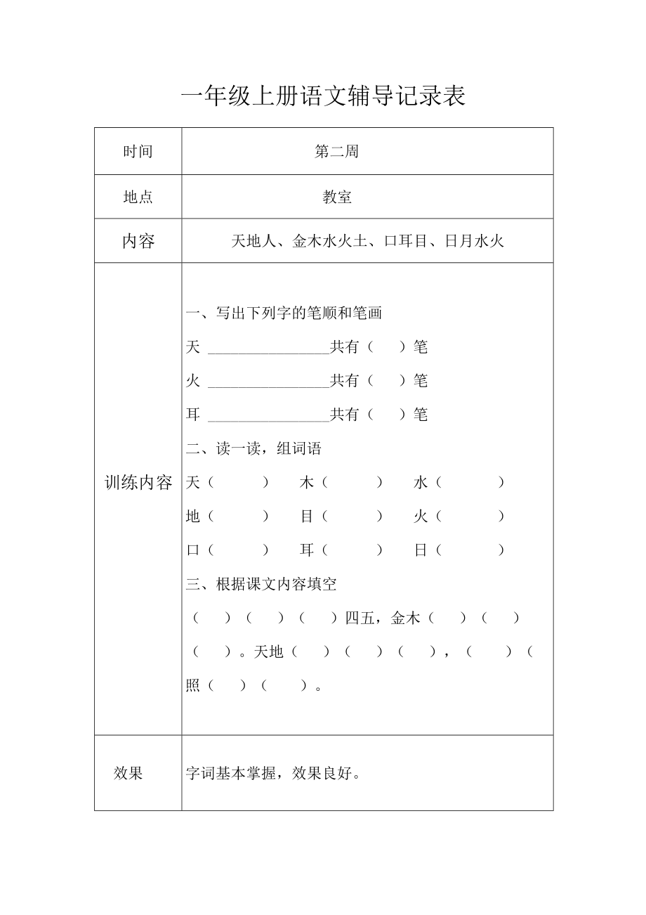 一年级上册语文辅导记录表_第1页