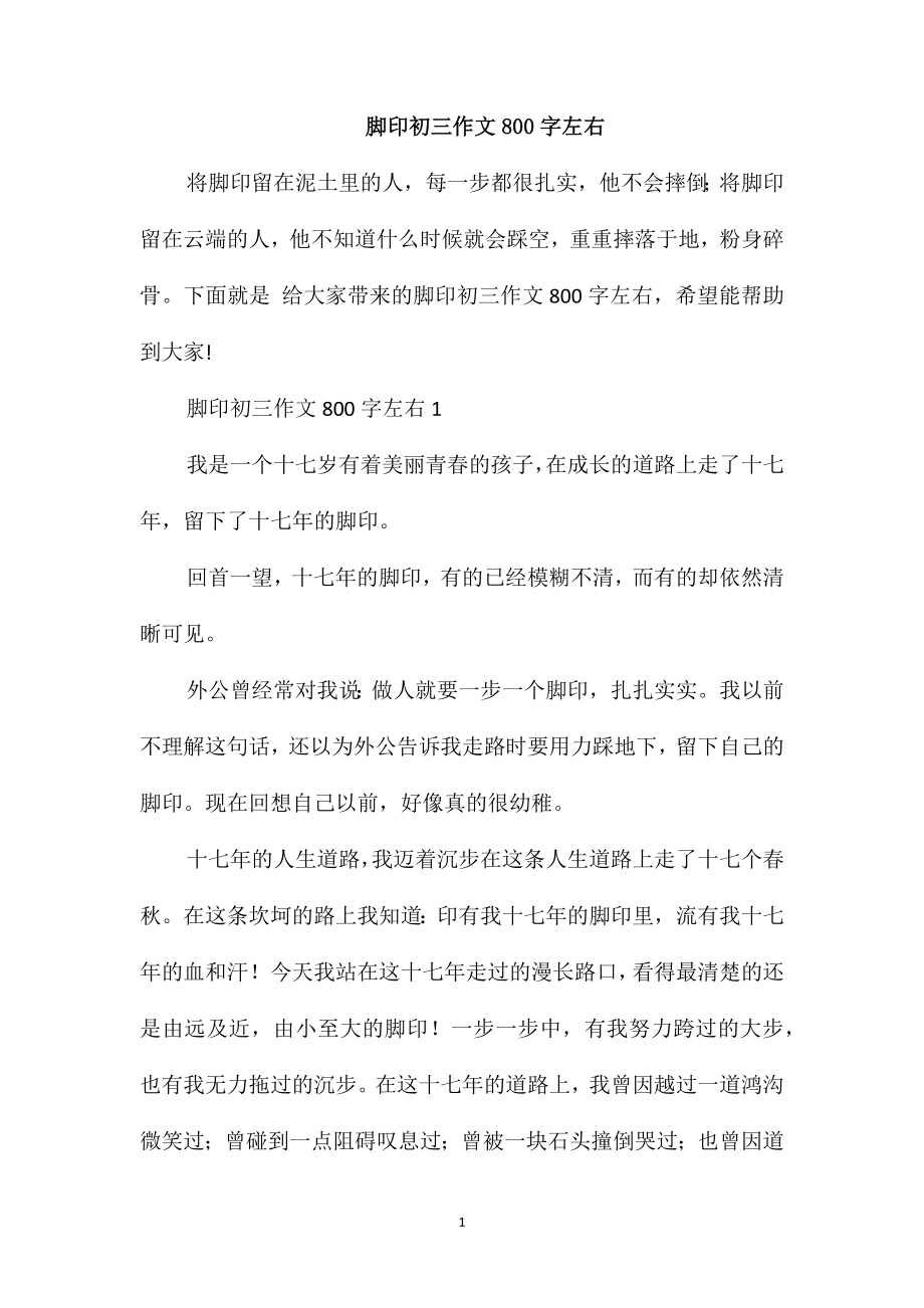 脚印初三作文800字左右_第1页