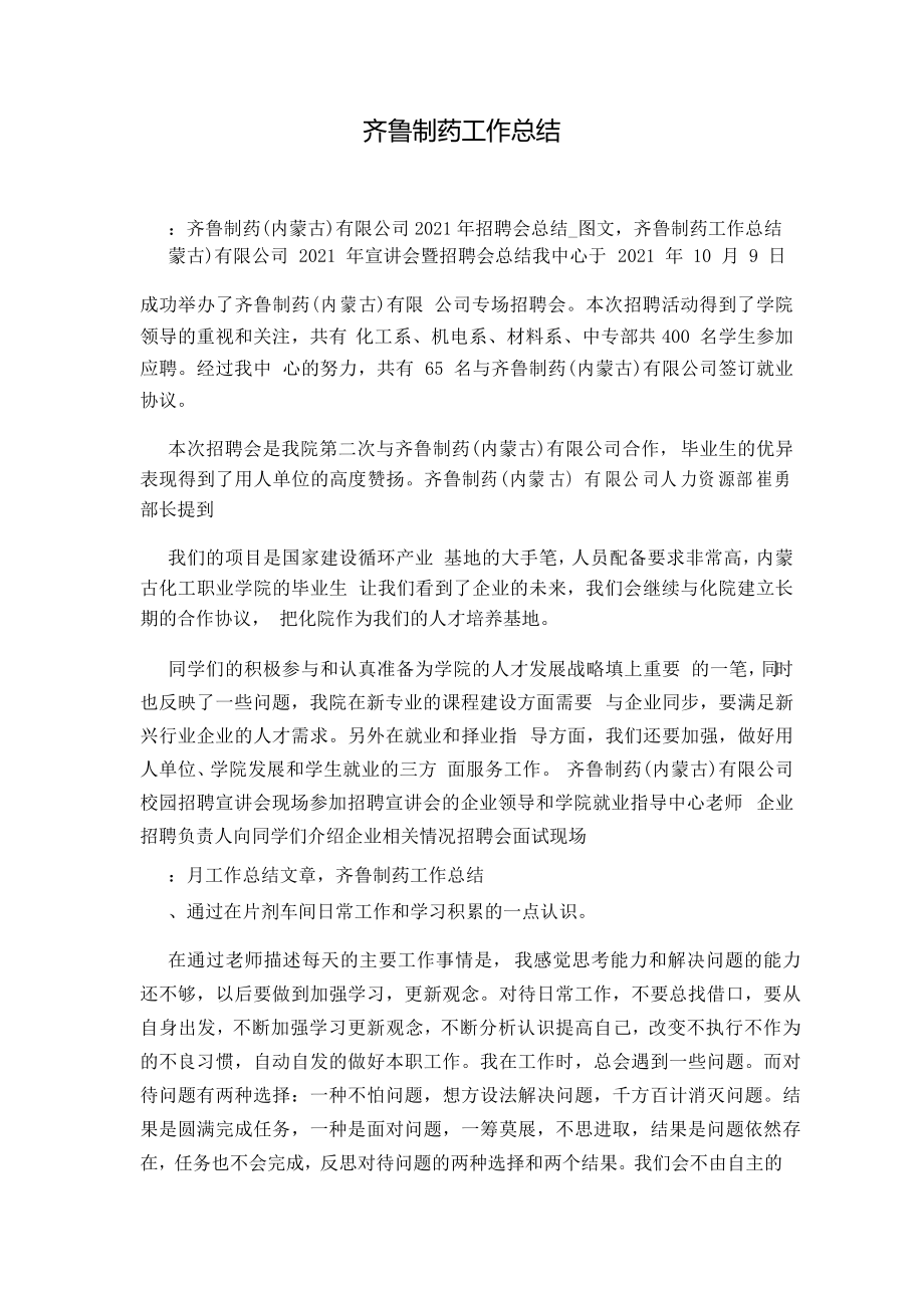 齐鲁制药工作总结_第1页