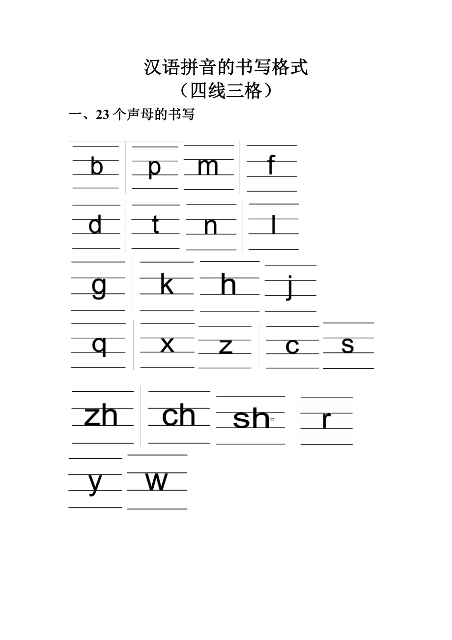 汉语拼音的书写格式四线三格及字母表归类_第1页