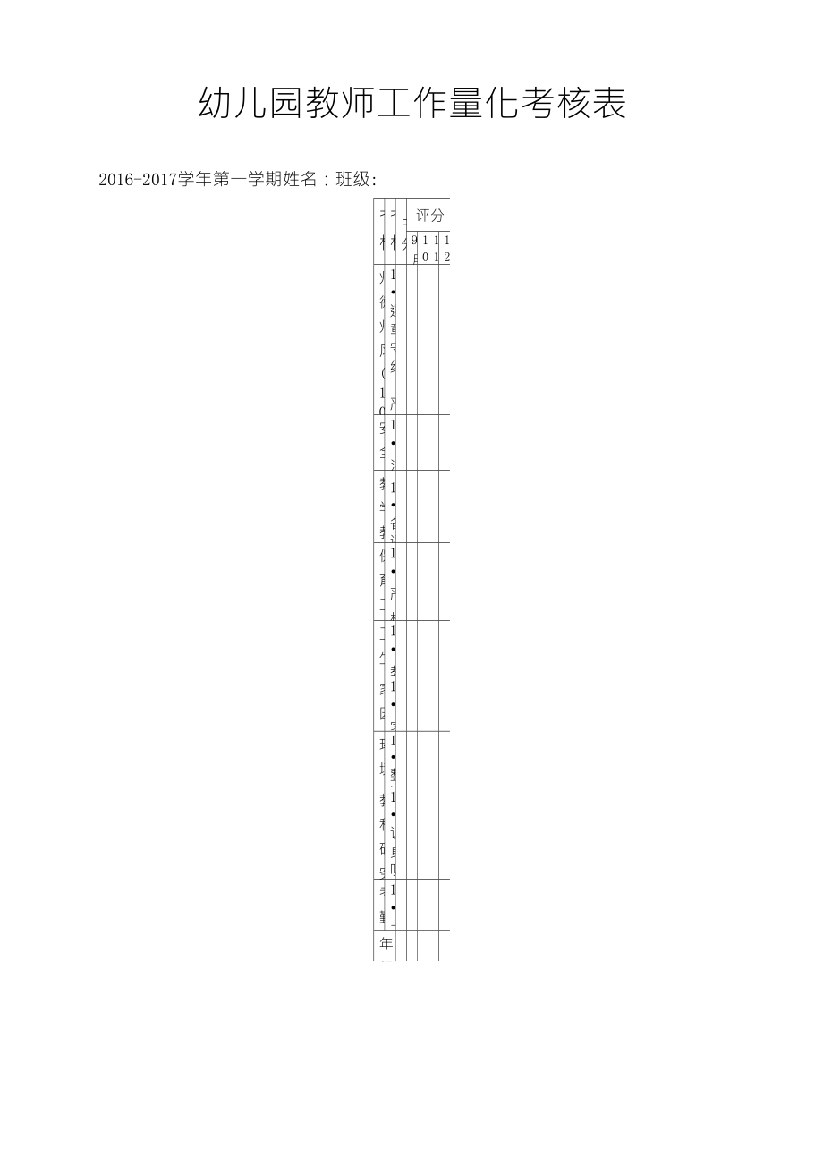 幼儿园教师工作考核量化表_第1页