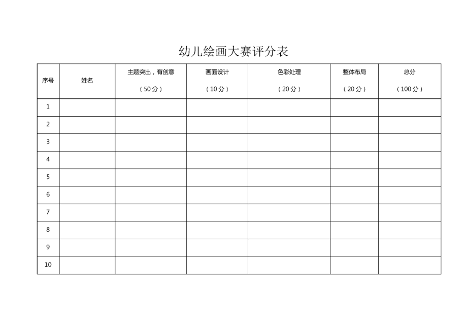 幼儿绘画大赛评分表_第1页
