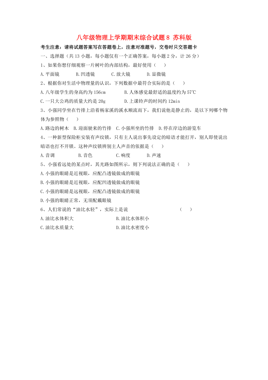 八年级物理上学期期末综合试题8 苏科版_第1页