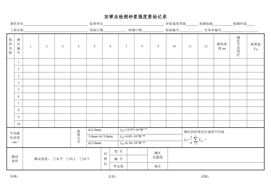 回弹法检测砂浆强度原始记录_第1页
