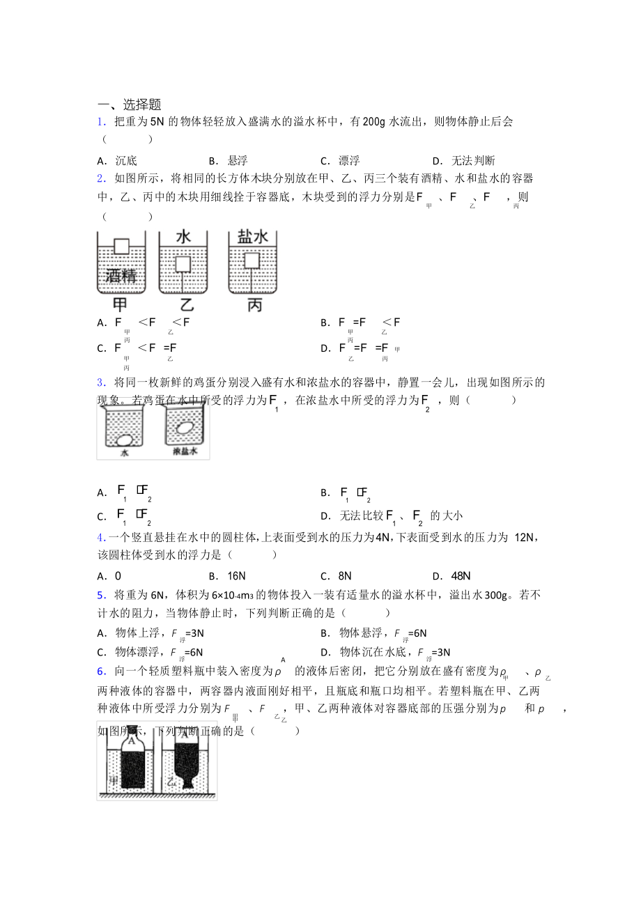 人教版初中八年级物理下册第十章《浮力》测试卷_第1页