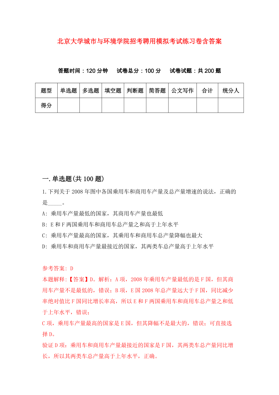北京大学城市与环境学院招考聘用模拟考试练习卷含答案｛9｝_第1页