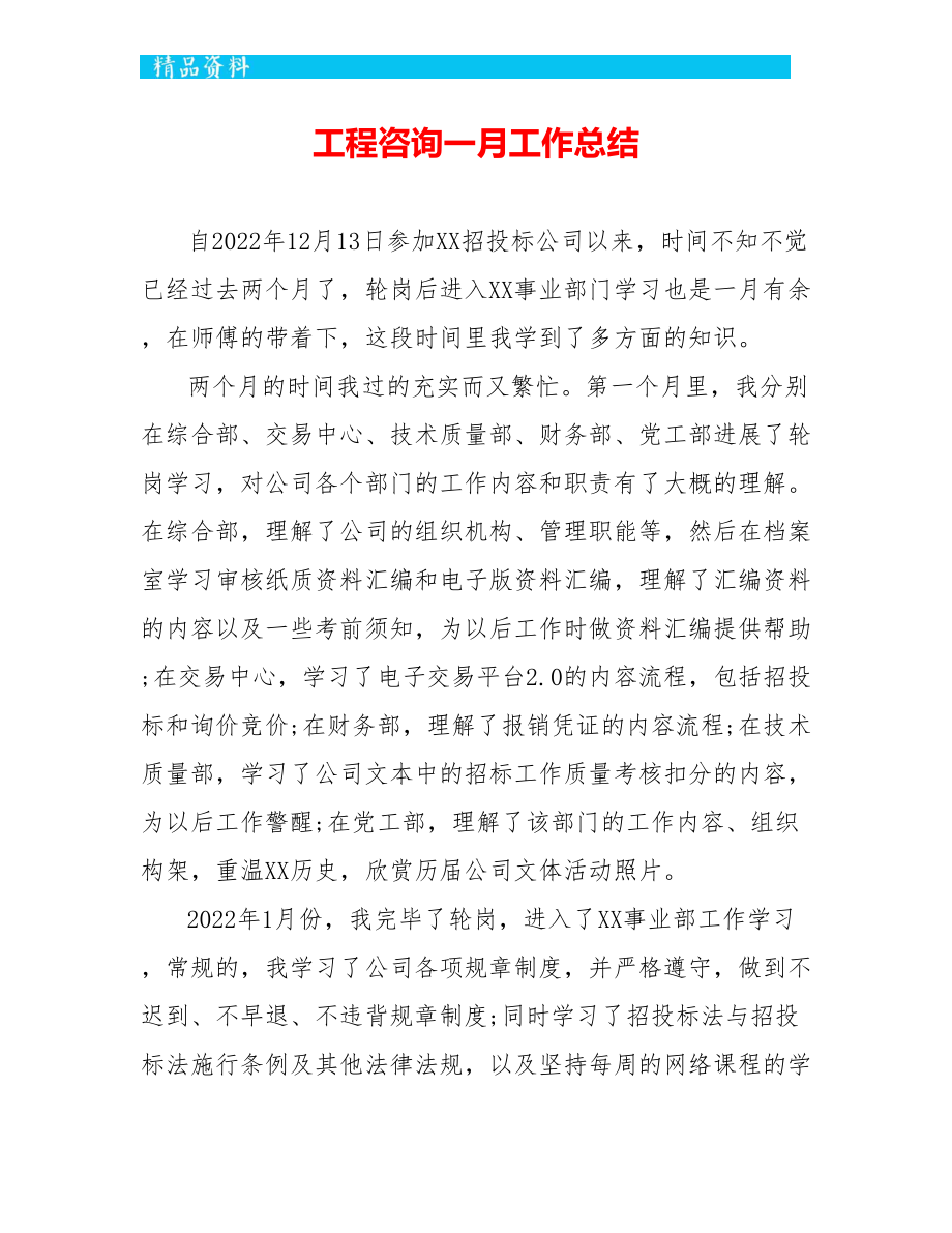 工程咨询有限公司一月工作总结_第1页