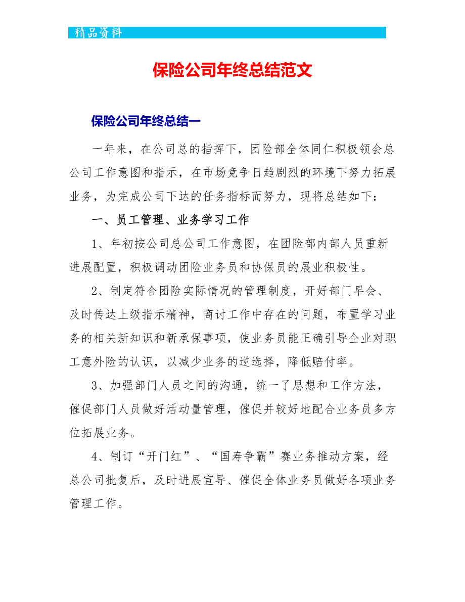 保险公司年终总结范文_第1页