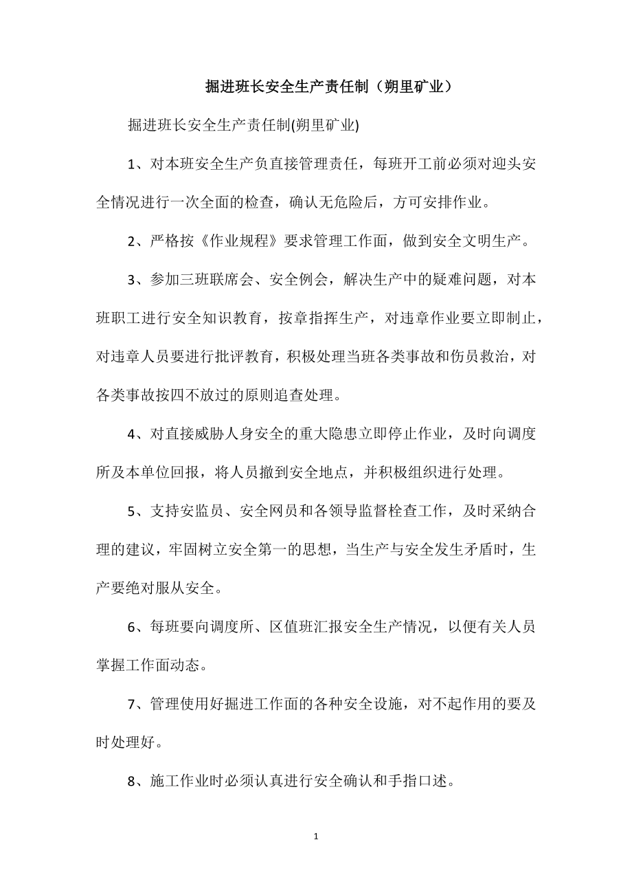 掘进班长安全生产责任制(朔里矿业)_第1页
