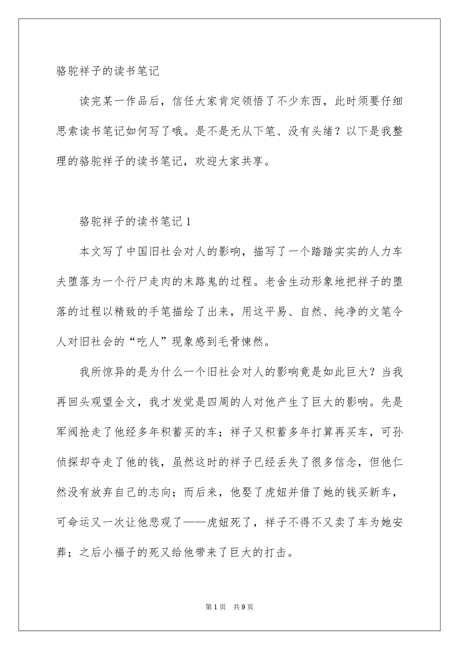 骆驼祥子的读书笔记_第1页