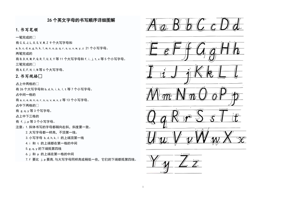 26个英文字母书写笔顺图解_第1页