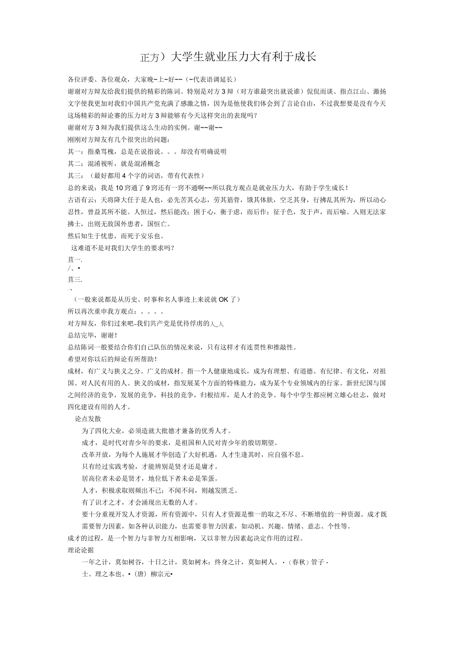 ( 正方)大学生就业压力大有利于成长~_第1页